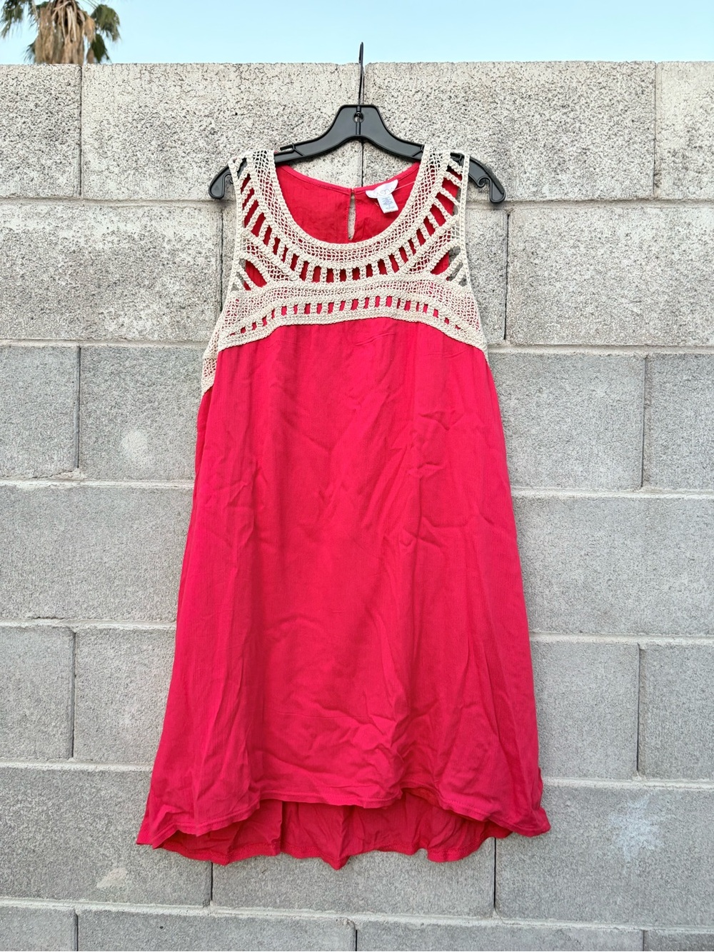 VASNA Dress Womens 2X Sundress Pink Raspberry Crochet Lace Yoke Sleeveless Lined